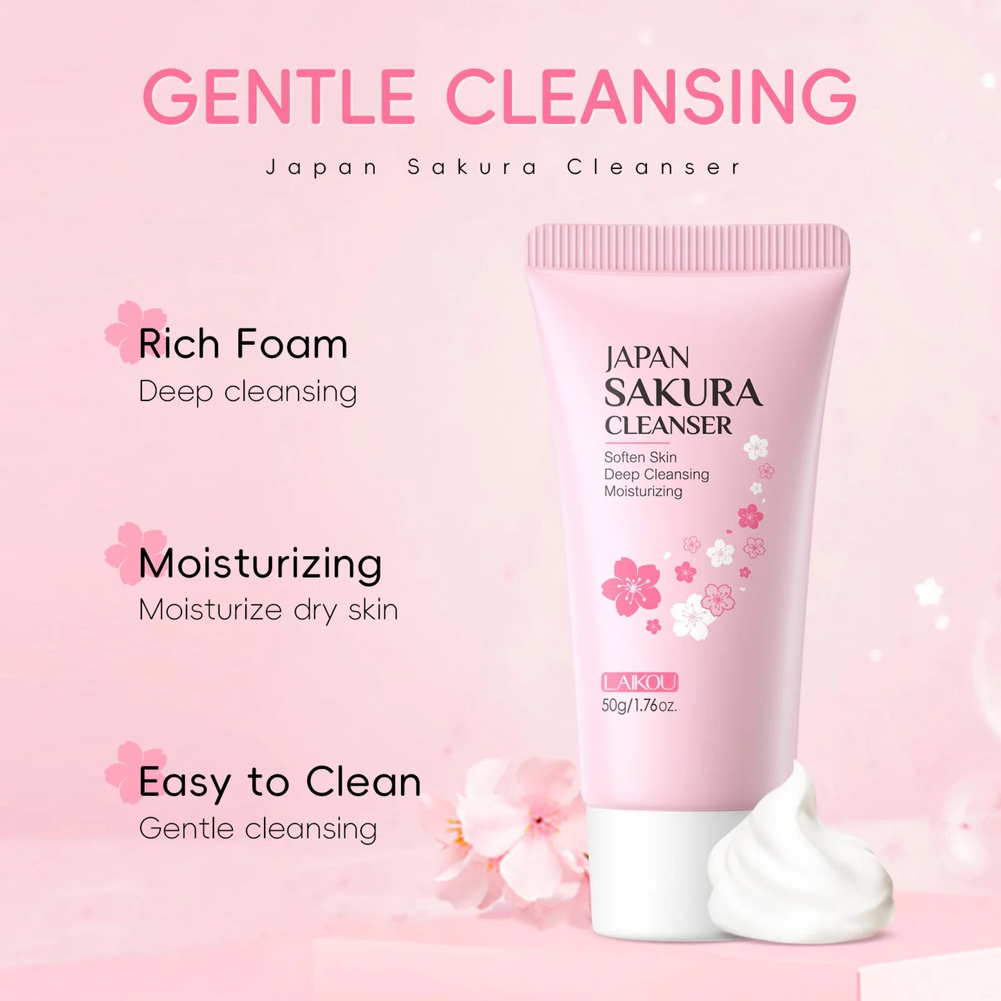 Sakura Cleanser Gentle Deep Cleaning Oil Control Moisturizing Shrink Pores Face Skin Care 50G Skin Cleanser All Skin Type