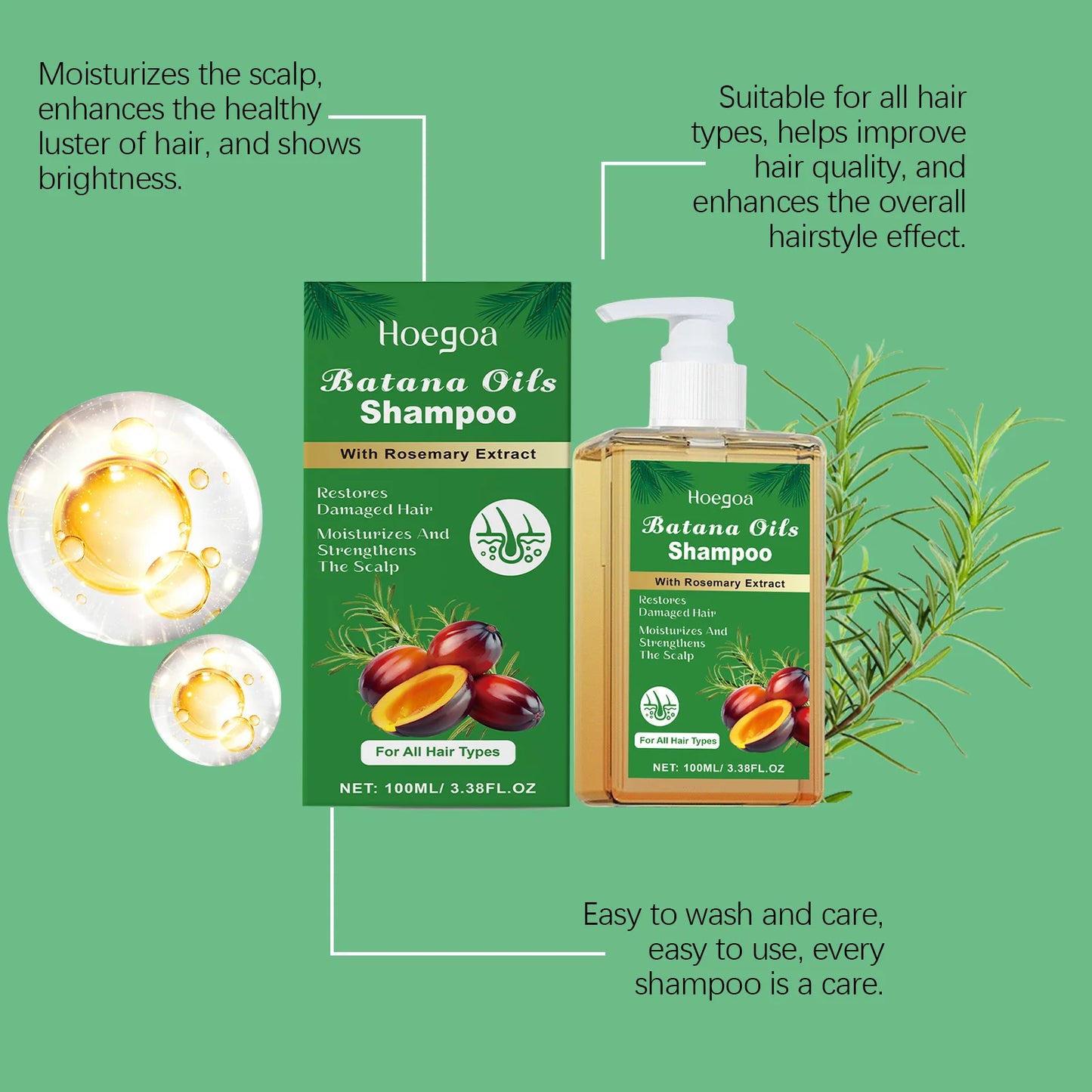 Pure Batana Shampoo Hair Strengthen Moisturizer Restore Damaged Brittle Hair anti Loss Improve Dandruff Scalp Oil Control Care