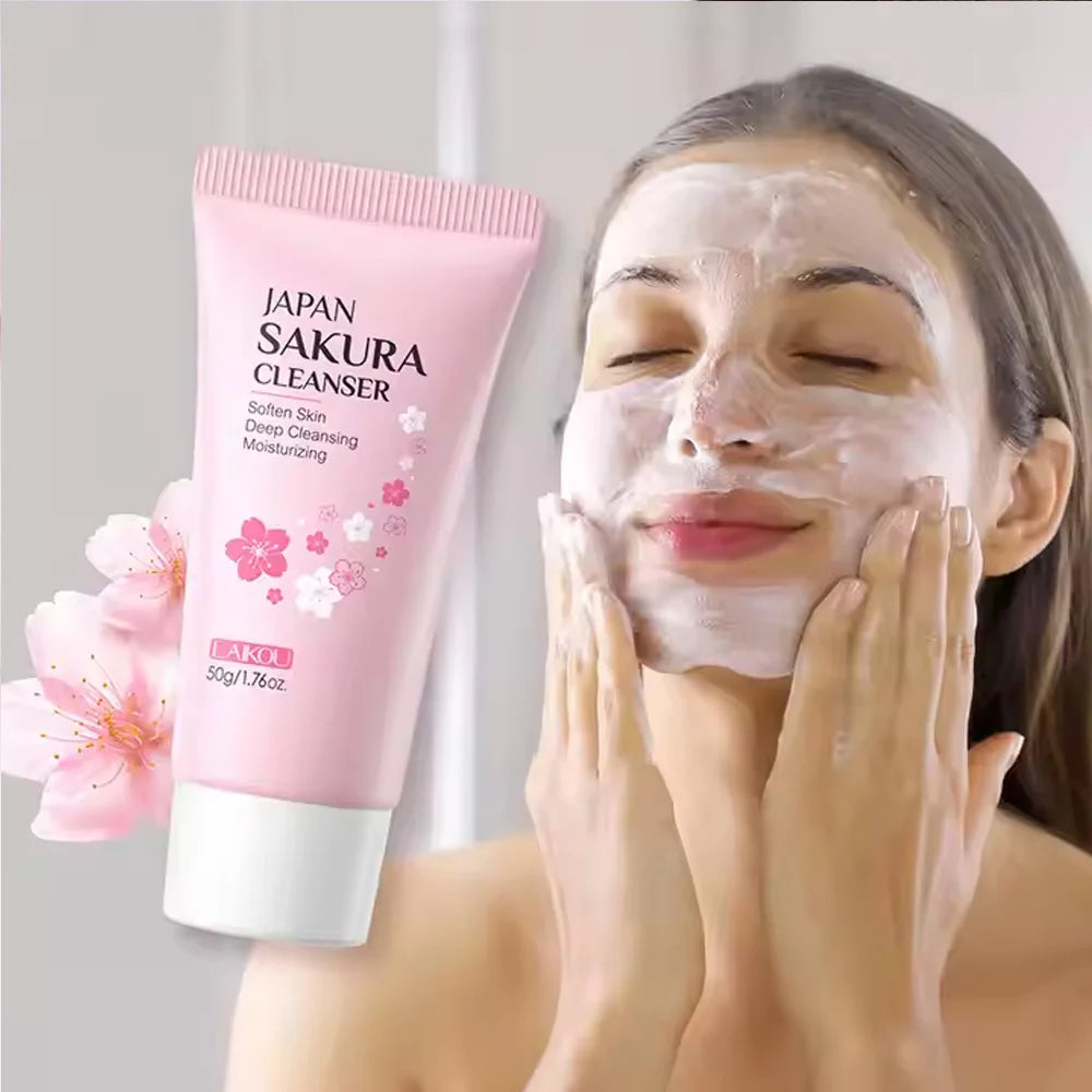 Sakura Cleanser Gentle Deep Cleaning Oil Control Moisturizing Shrink Pores Face Skin Care 50G Skin Cleanser All Skin Type