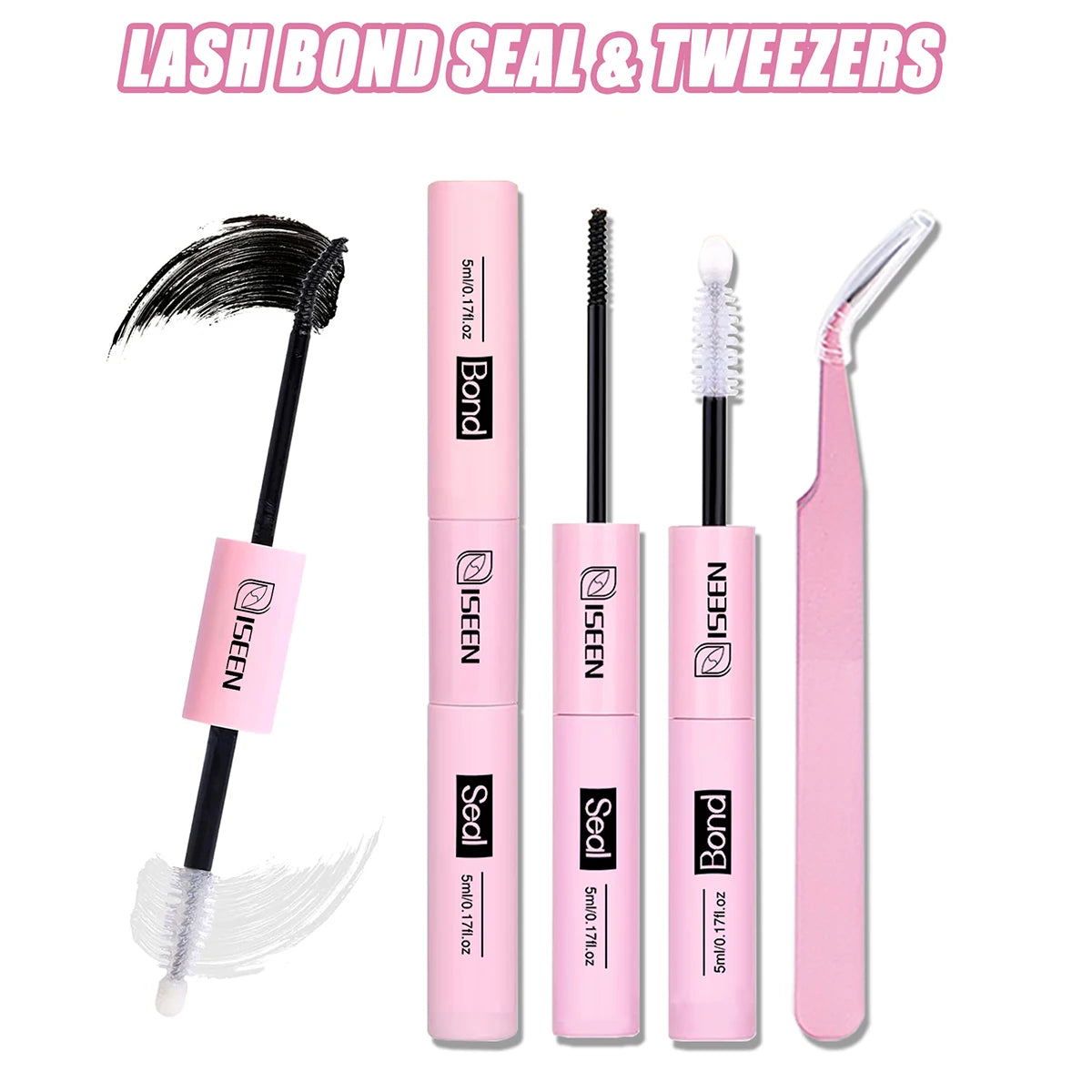 Eyelash Bond & Seal 10Ml Eyelash Glue Remover 5Ml Eyelash Curler Eyelash Brush Tweezer Kit Makeup