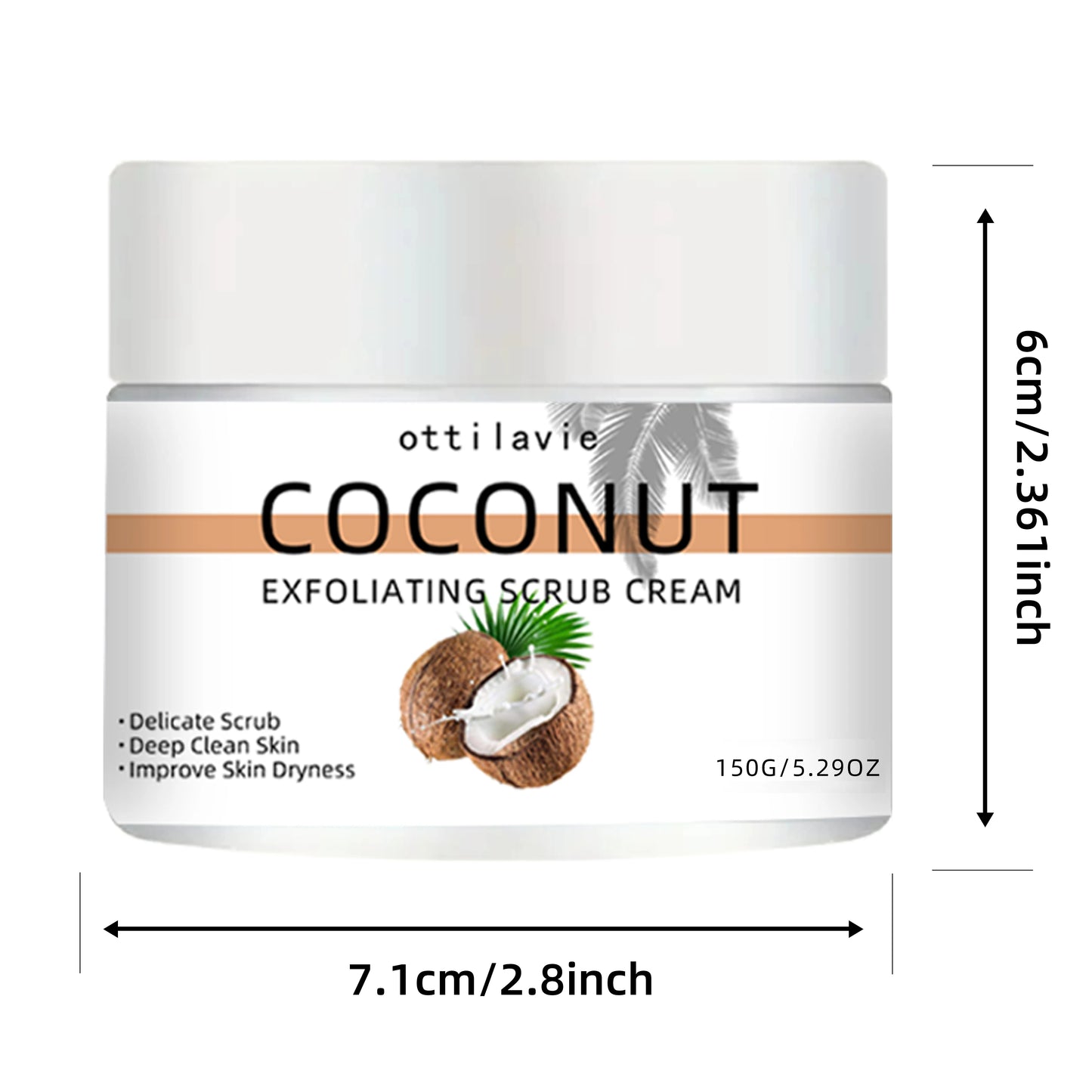 Ottilavie Coconut Exfoliating Scrub Cream Physical Exfoliation for Smooth Skin Suitable for All Skin Types (Face, Neck & Body)