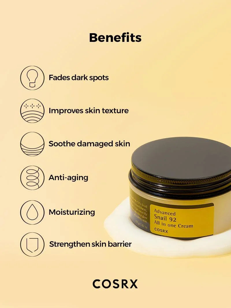 COSRX Snail Mucin 92% Moisturizer 3.52Oz/ 100G, Daily Face Gel Cream for Dry, Sensitive Skin