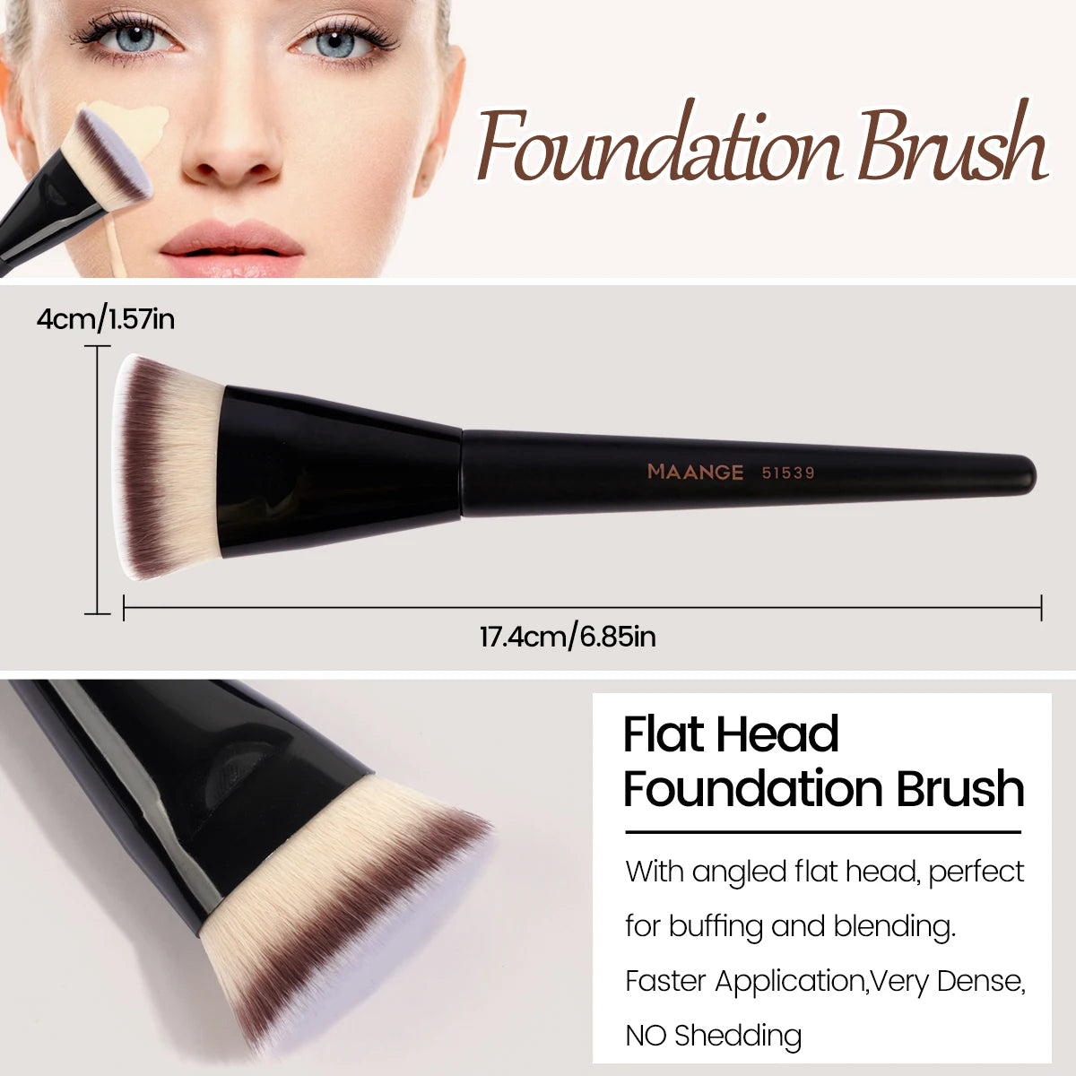 3Pcs Makeup Brush Set Angle round Flat Head Foundation Brush Soft Bristle with Box Skin-Friendly Makeup Tool for Beauty