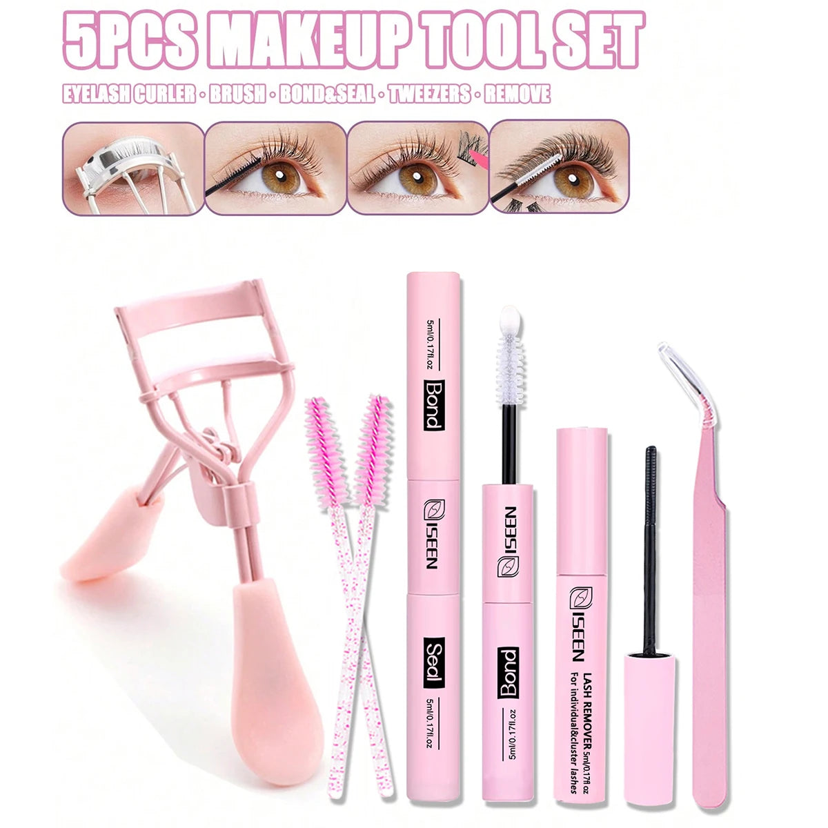 Eyelash Bond & Seal 10Ml Eyelash Glue Remover 5Ml Eyelash Curler Eyelash Brush Tweezer Kit Makeup