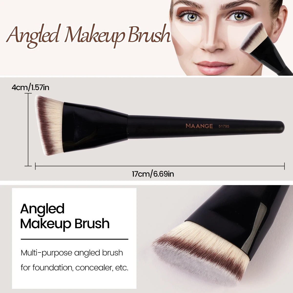 3Pcs Makeup Brush Set Angle round Flat Head Foundation Brush Soft Bristle with Box Skin-Friendly Makeup Tool for Beauty
